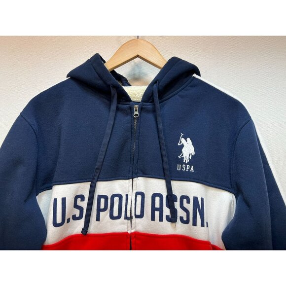 U.S. POLO ASSN. Men's Wordmark Pullover Hoodie Stretch Sz L Red Blue Long Sleeve - Picture 15 of 15
